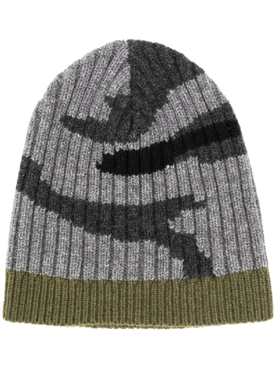 Valentino Garavani Camouflage Print Beanie In Grey