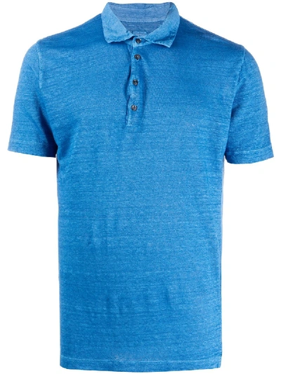 120% Lino Plain Polo Shirt In Blue