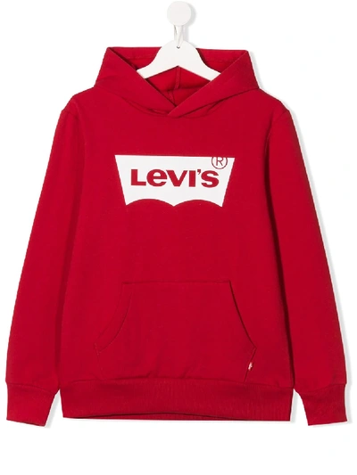 Levi's Teen Logo印花连帽衫 In Red