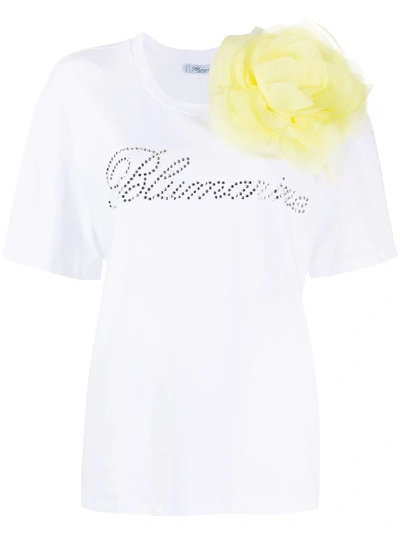 Blumarine Mesh Flower Short Sleeve T-shirt In White