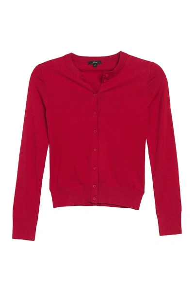 J Crew Front Button Knit Cardigan In Deep Ruby