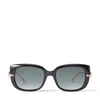 JIMMY CHOO ORLA Black and Grey Square Sunglasses with Rose Gold Temples and JC Emblem