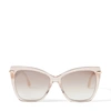 JIMMY CHOO SELBY Nude Acetate Square Sunglasses with Brown-Shaded Silver Mirror Lenses