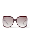 JIMMY CHOO TILDA Opal Burgundy Oversized Square Sunglasses with Cut-Out Mirror Lenses and Crystal Trim