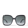 JIMMY CHOO TILDA Black Oversized Square Sunglasses with Cut-Out Grey Lenses and Crystal Trim