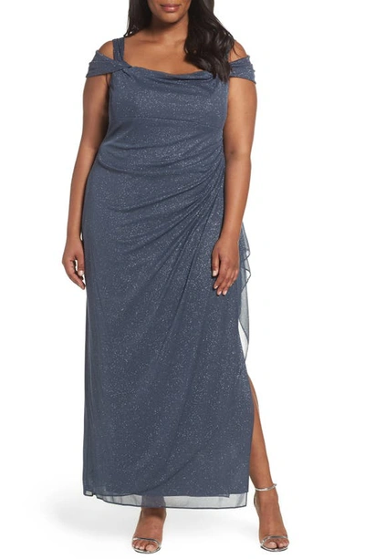 Alex Evenings Cold Shoulder Glitter Column Gown In Smoke