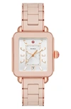 Michele Deco Sport Rose Gold-tone Desert Rose-wrapped Silicone Watch, 34mm X 36mm In Pink/ Silver Sunray/ Pink Gold