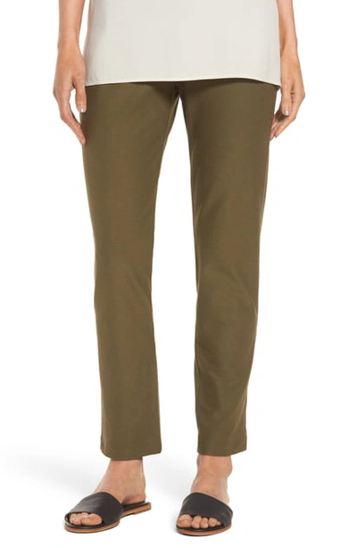 Eileen Fisher Stretch Crepe Slim Ankle Pants In Olive