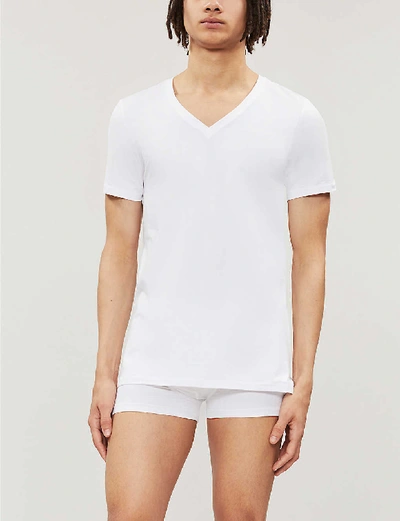 Hanro Mercerized Cotton V-neck T-shirt In White