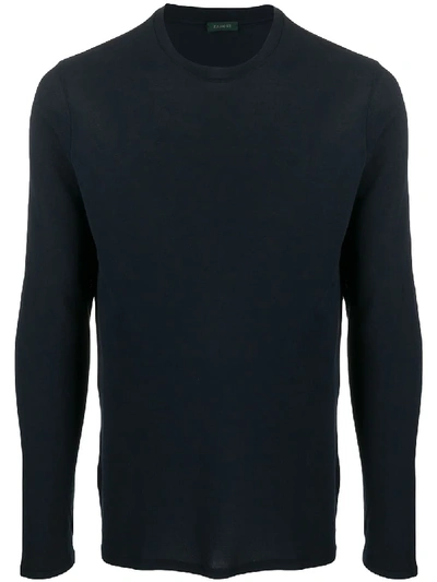 Zanone Crew Neck Long-sleeved Top In Blue