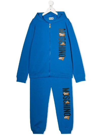 Moschino Kids' Logo-print Hooded Tracksuit In Blue