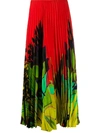 Valentino Mirrored Monkeys Forest Pleated Skirt In Red