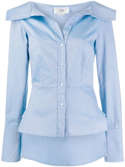 Victoria Victoria Beckham Foldover Neck Fitted Shirt In Blue