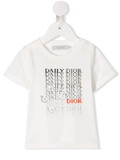 Baby Dior Babies' Logo Print T-shirt In White
