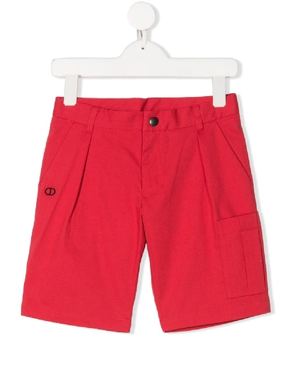 Baby Dior Kids' Embroidered Logo Chino Shorts In Red