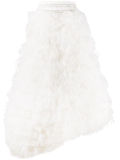 Loulou Feather Tulle Full Skirt In White