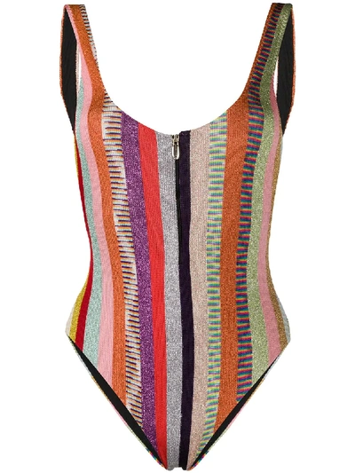 Missoni Striped Zip-front Swimsuit In Metallic