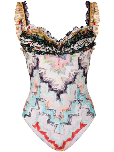 Missoni Zig-zag Ruffled Swimsuit In Blue