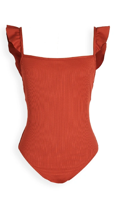 Madewell Julia Ruffle Strap One Piece In Etruscan Clay