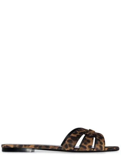 Saint Laurent Nu Pieds Woven Leopard-print Calf Hair Sandals In Brown,black,beige