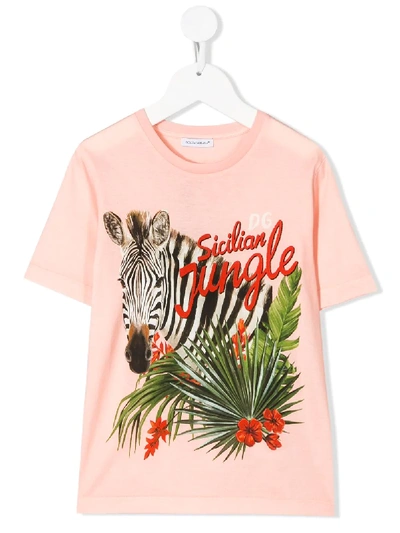 Dolce & Gabbana Kids' Jungle Print Cotton Jersey T-shirt In Pink