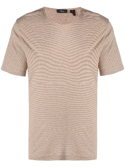 Theory Micro-stripe T-shirt In Brown