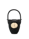 Patou Logo Plaque Wicker Bucket Bag In Black