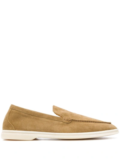 Scarosso Almond Toe Loafers In Beige Suede