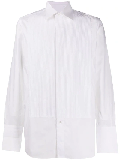 Brioni Pleated Long-sleeve Shirt In White