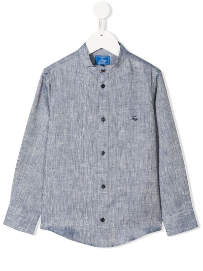 Fay Kids' Embroidered Logo Linen Shirt In Blue