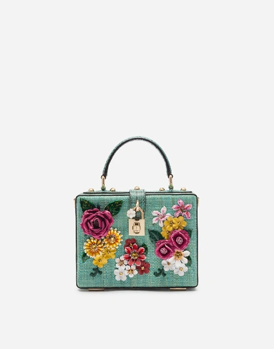 Dolce & Gabbana Dolce Box Bag In Tropea Straw With Embroidery In Aquamarine