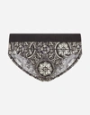 DOLCE & GABBANA MEDIUM COTTON BRIEFS WITH MAIOLICA PRINT ON A BLACK BACKGROUND