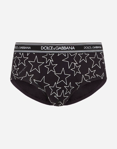 Dolce & Gabbana Cotton Brando Briefs With Star Print In Black