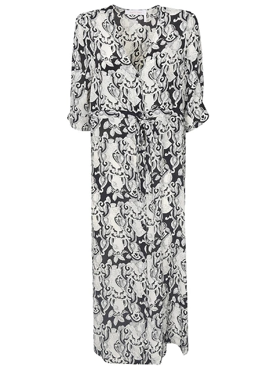 See By Chloé All-over Printed V-neck Dress In Nero E Bianco
