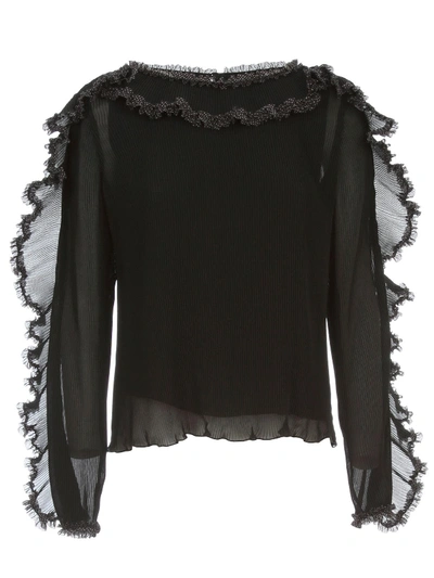 See By Chloé Sweater L/s Wide Neck W/flounce In Nero