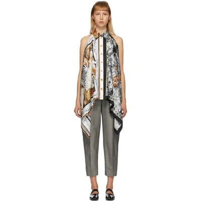 Burberry Knit Tank With Printed Silk Panels In Grey Melang