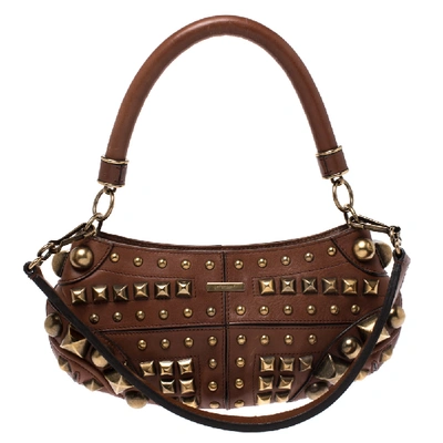 Pre-owned Burberry Brown Studded Leather Prorsum Cadet Sling Bag