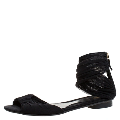 Pre-owned Fendi Black Mesh Fabric Open Toe Flat Sandals Size 36.5