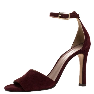 Pre-owned Chloé Burgundy Suede Ankle Strap Sandals Size 39