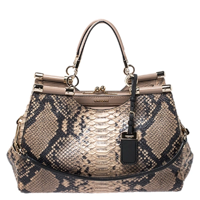 Pre-owned Coach Beige Python Kisslock Madison Satchel