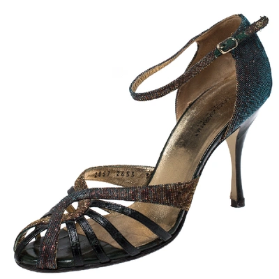 Pre-owned Dolce & Gabbana Multicolor Leather And Lamé Fabric Strappy Ankle Strap Sandals Size 39 In Metallic