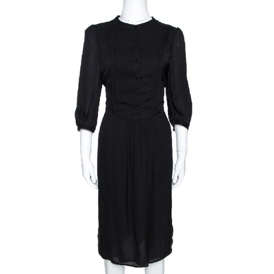 Pre-owned Burberry Black Silk Half Placket Midi Dress M