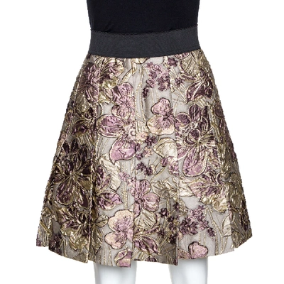 Pre-owned Dolce & Gabbana Metallic Floral Jacquard Pleated Mini Skirt S