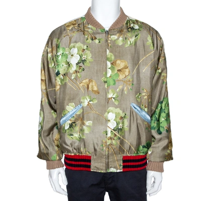 Pre-owned Gucci Multicolor Silk Blooms Print Reversible Bomber Jacket Xxxl