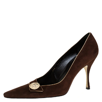 Pre-owned Dolce & Gabbana Brown Suede Embellished Pointed Toe Pumps Size 39