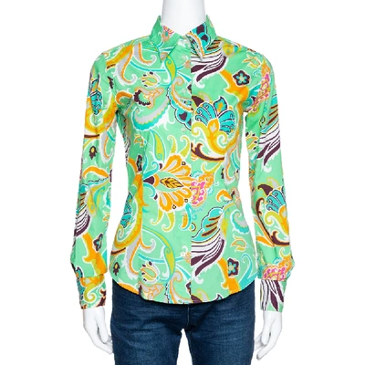 Pre-owned Etro Mint Green Macro Paisley Print Cotton Shirt S