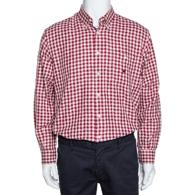 Pre-owned Burberry Red & Cream Herringbone Check Cotton Long Sleeve Shirt Xl