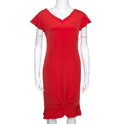 Pre-owned Valentino Lacquer Red Silk Crepe Draped Sheath Dress M