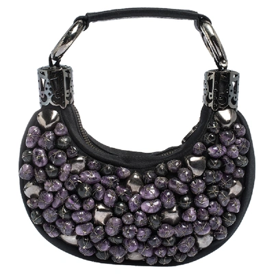 Pre-owned Chloé Black Satin Stone Beads Embellished Hobo