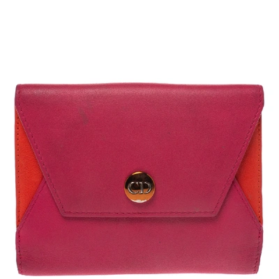 Pre-owned Dior Pink/orange Leather Trifold Wallet